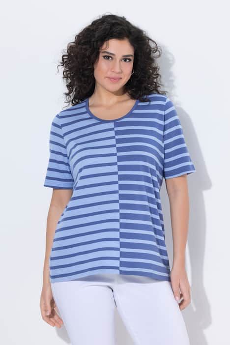 T-shirt à rayures, en modal mélangé, décolleté rond et manches courtes, coupe Classic Fit