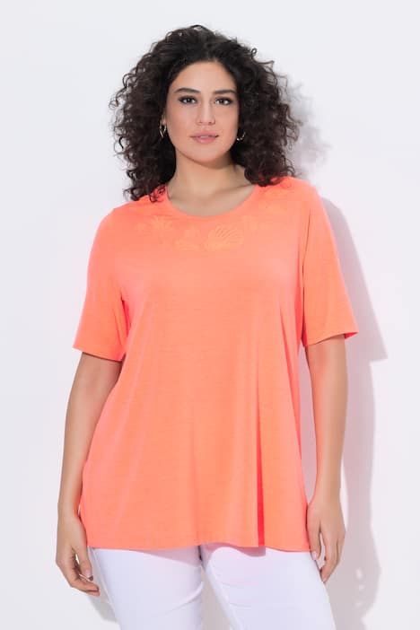 T-shirt brodé, décolleté rond et manches courtes, coupe évasée
