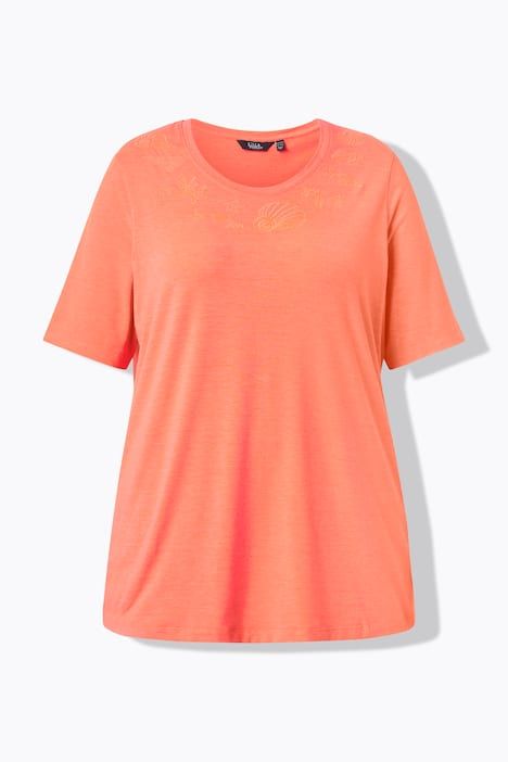 T-shirt brodé, décolleté rond et manches courtes, coupe évasée