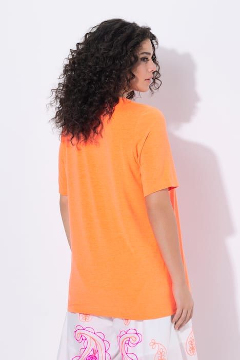 T-shirt brodé, décolleté rond et manches courtes, coupe évasée