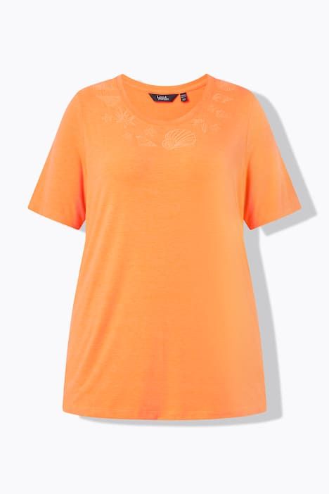 T-shirt brodé, décolleté rond et manches courtes, coupe évasée