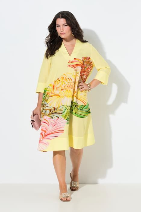 Robe midi en Lyocell, motif floral, col calice et manches 3/4