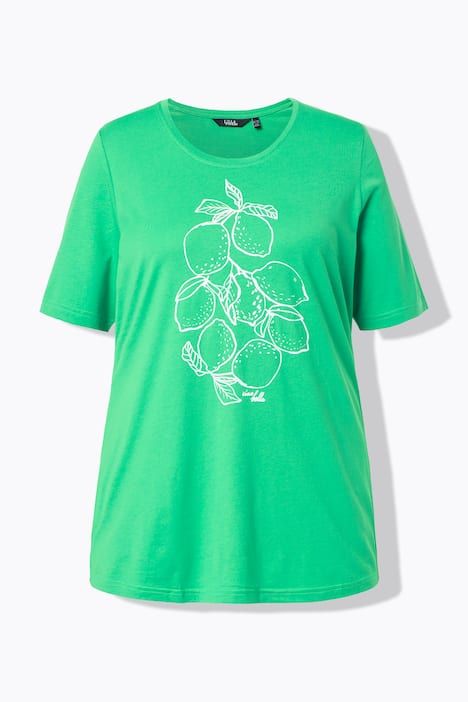 T-shirt en modal mélangé, motif citrons, décolleté rond et manches courtes, coupe évasée