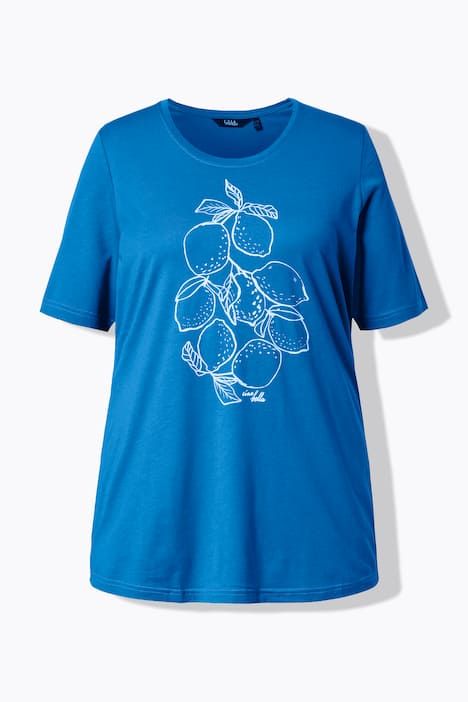 T-shirt en modal mélangé, motif citrons, décolleté rond et manches courtes, coupe évasée