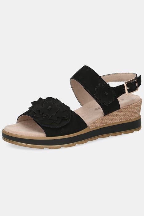 Sandales en cuir Caprice, fleurs et fermeture à scratch- largeur G