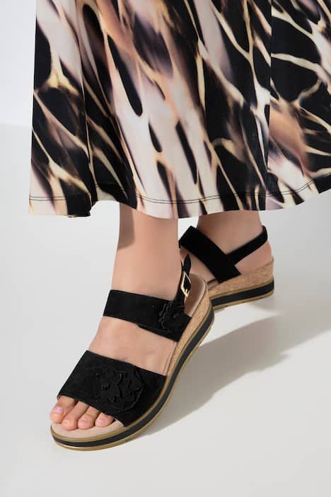 Sandales en cuir Caprice, fleurs et fermeture à scratch- largeur G