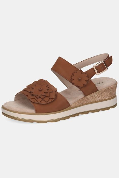 Sandales en cuir Caprice, fleurs et fermeture à scratch- largeur G