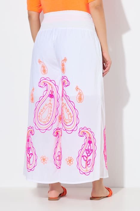 Jupe-culotte Rose avec broderies, jambe large et taille smockée