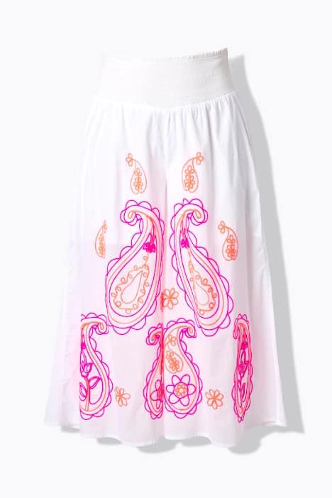 Jupe-culotte Rose avec broderies, jambe large et taille smockée