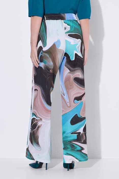 Pantalon au tombé fluide, motif marbré, jambe large et taille élastique