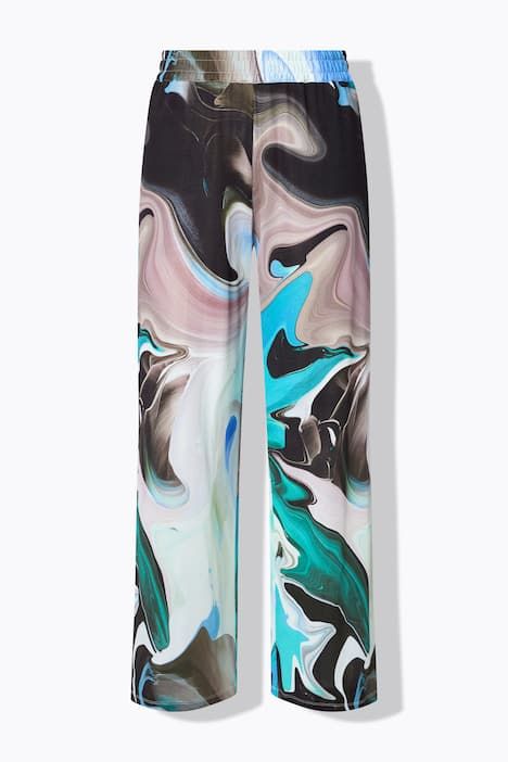 Pantalon au tombé fluide, motif marbré, jambe large et taille élastique