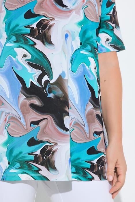 T-shirt au tombé fluide, imprimé marbré, décolleté cœur et manches courtes