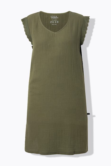 Chemise de nuit en mousseline, manches très courtes avec broderies, décolleté en V