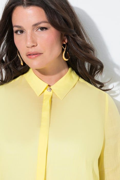 Chemisier long, tissu ramie, col chemise et manches&nbsp;3/4