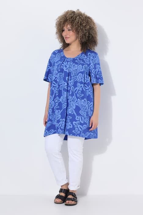 Blouse avec plis fantaisie, décolleté carré et manches courtes, coupe évasée
