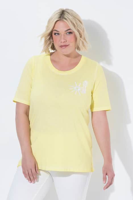 T-shirt avec broderie soleil, décolleté rond et manches courtes
