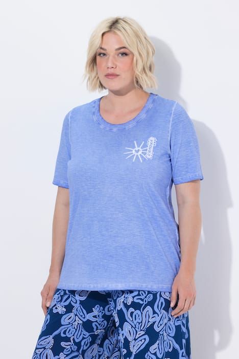 T-shirt avec broderie soleil, décolleté rond et manches courtes
