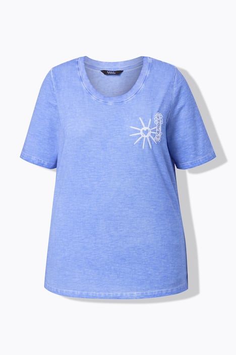 T-shirt avec broderie soleil, décolleté rond et manches courtes