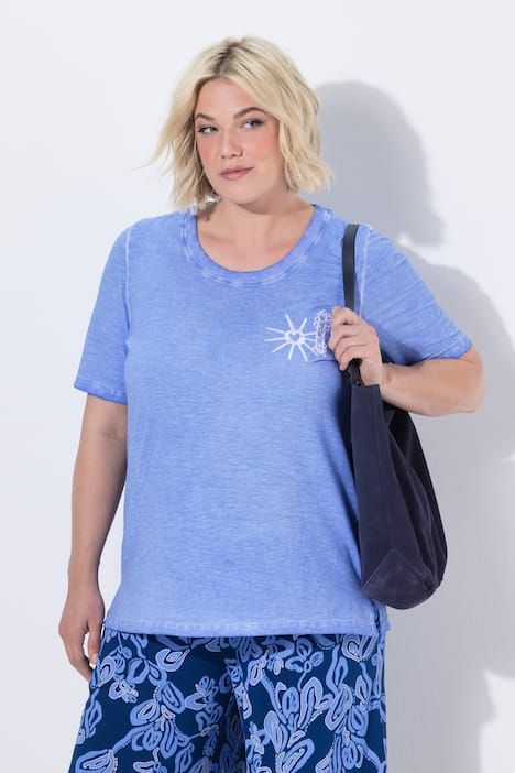 T-shirt avec broderie soleil, décolleté rond et manches courtes