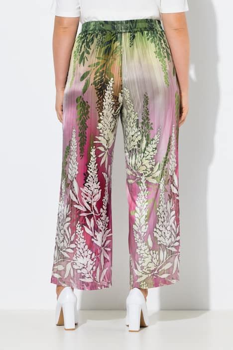 Pantalon motif à fleurs, jambe droite et large, taille élastique