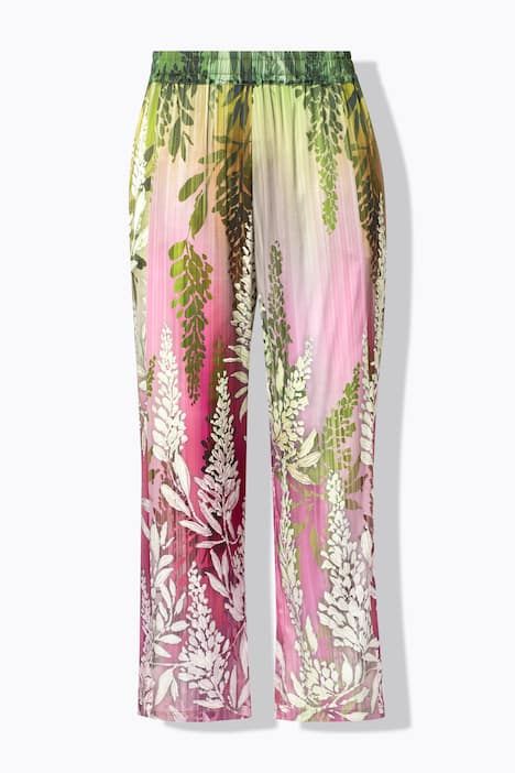 Pantalon motif à fleurs, jambe droite et large, taille élastique