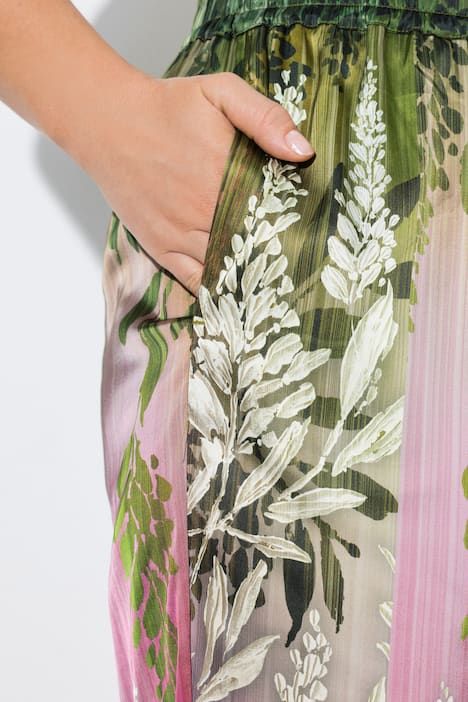 Pantalon motif à fleurs, jambe droite et large, taille élastique