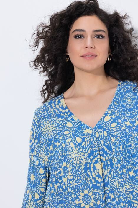 Robe coupe évasée, motif mosaïque, décolleté en V et manches 3/4