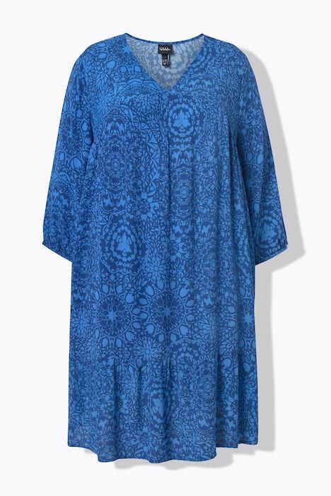 Robe coupe évasée, motif mosaïque, décolleté en V et manches 3/4