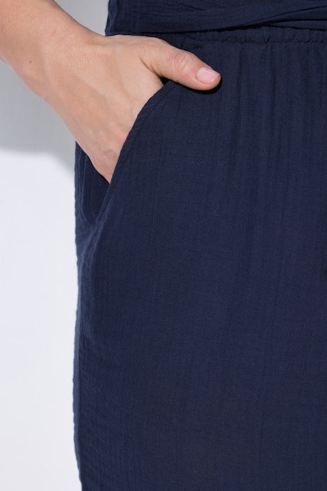 Pantalon en mousseline de coton bio, bas de jambe en croche, jambe large