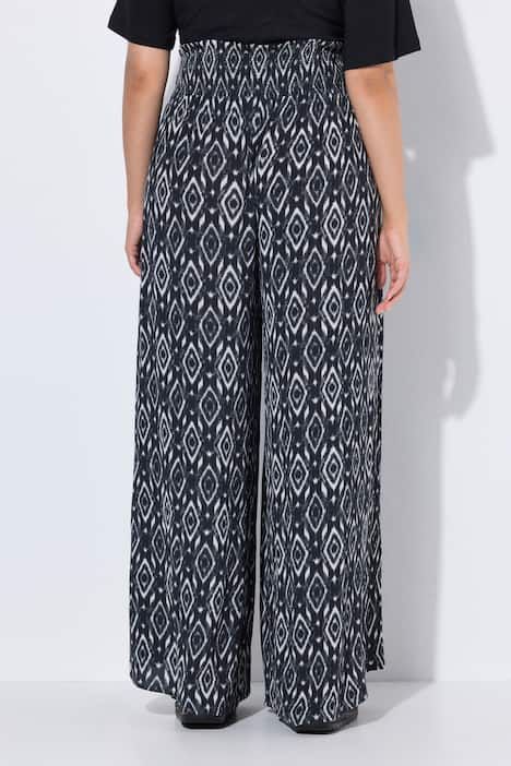 Pantalon rose, taille smockée, jambe extra-large, esprit jupe-culotte