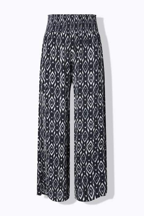 Pantalon rose, taille smockée, jambe extra-large, esprit jupe-culotte