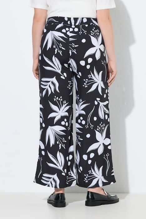 Pantalon à fleurs, plis, jambe large et taille élastique