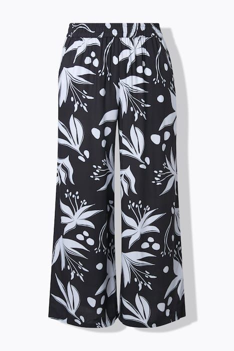 Pantalon à fleurs, plis, jambe large et taille élastique