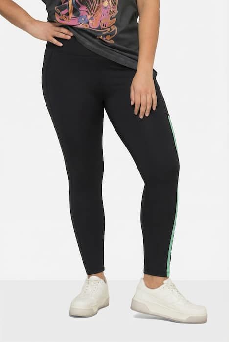 Legging technique taille haute, bande colorée sur la jambe, matière recyclée