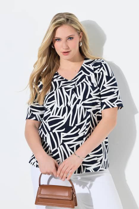 T-shirt avec pli fantaisie, décolleté en V et manches courtes, coupe évasée