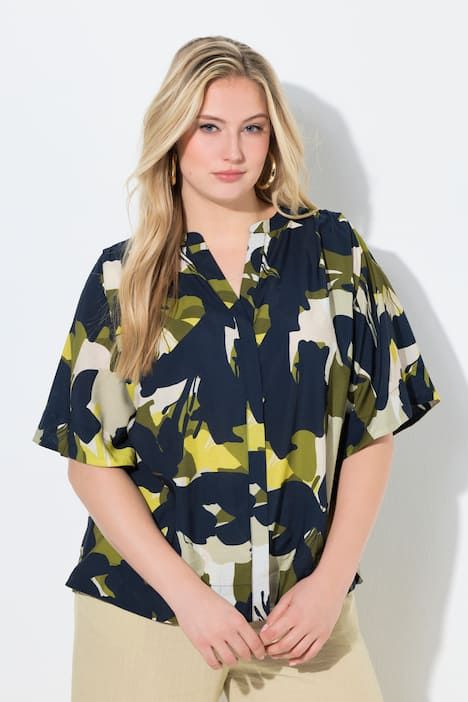 Blouse oversize, col tunisien et manches courtes