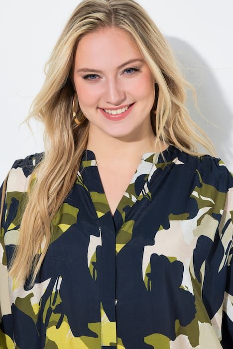 Blouse oversize, col tunisien et manches courtes