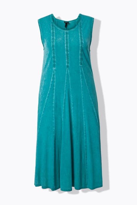 Robe midi sans manches, bandes fantaisie et plis godets, décolleté en V