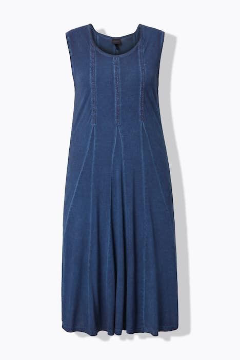 Robe midi sans manches, bandes fantaisie et plis godets, décolleté en V