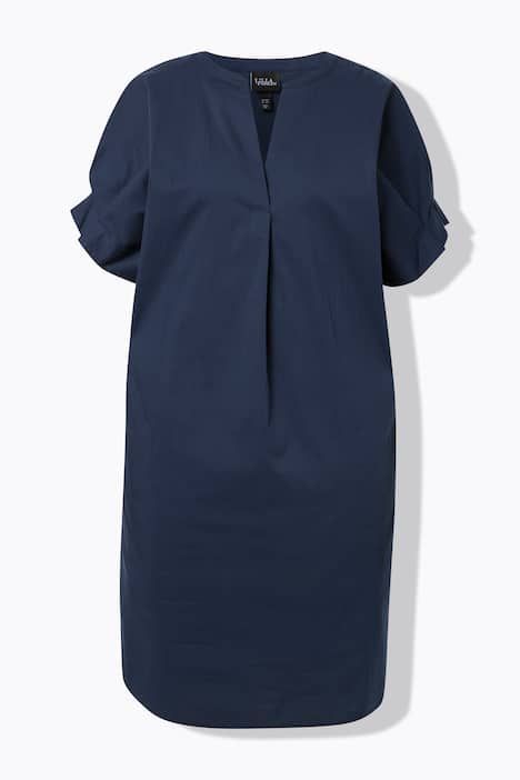 Robe oversize, col tunisien avec pli fantaisie, manches courtes