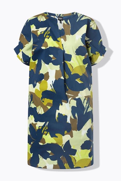 Robe imprimé abstrait, manches courtes et col tunisien
