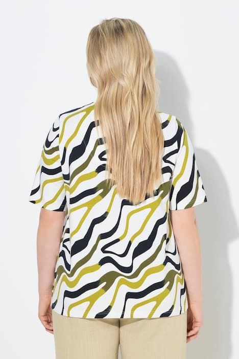 Blouse motif vagues, coupe évasée, décolleté en V et manches courtes