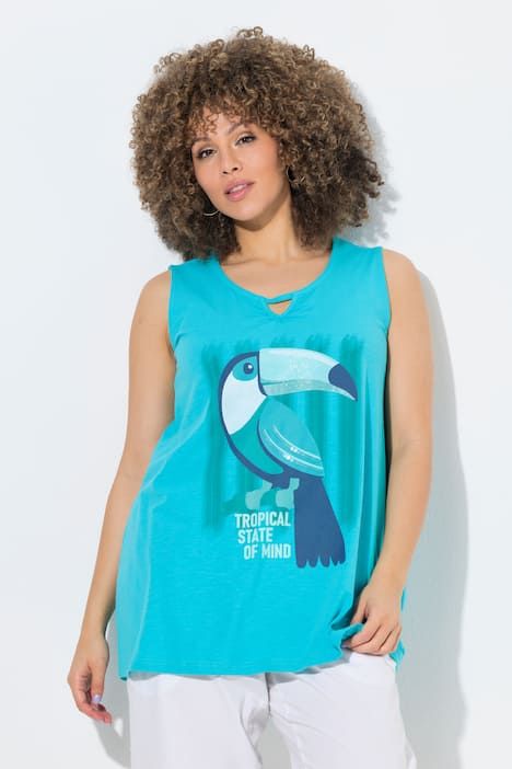 Débardeur motif toucan avec paillettes, décolleté en V, sans manches