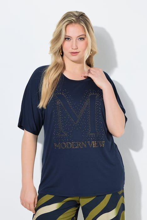 T-shirt oversize, décolleté rond et manches courtes, petits strass fantaisie