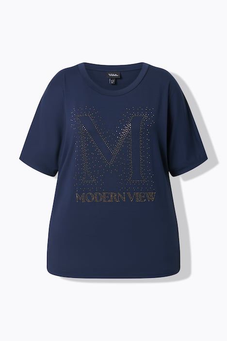 T-shirt oversize, décolleté rond et manches courtes, petits strass fantaisie