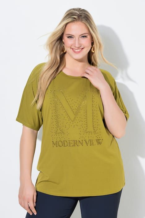T-shirt oversize, décolleté rond et manches courtes, petits strass fantaisie