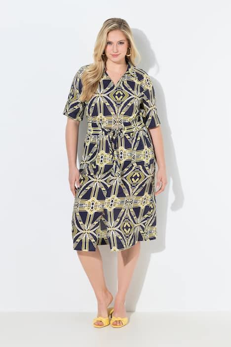 Robe midi avec poches, manches courtes et col chemise, coupe évasée