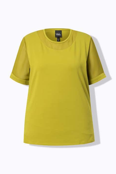 T-shirt décolleté rond avec empiècement transparent, manches courtes