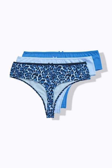 Lot de 3 strings, motif léopard / tons bleus