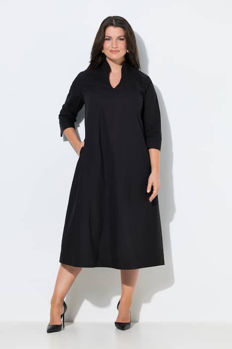 Robe midi en Papertouch, col calice et manches 3/4, coupe évasée